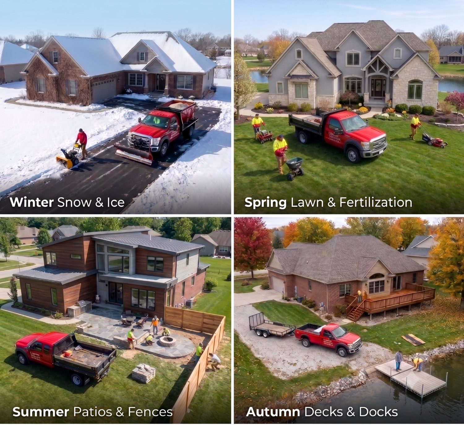Year-round residential service: winter snow, spring lawn, summer patios and autumn decks